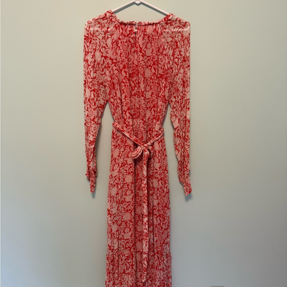 Banjanan Vibrant Red and Cream Floral Maxi Dress